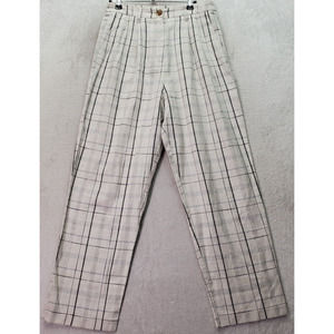 Nude Lucy‎ Pants Women's Medium White Black Plaid Linen Flat Front Straight Leg